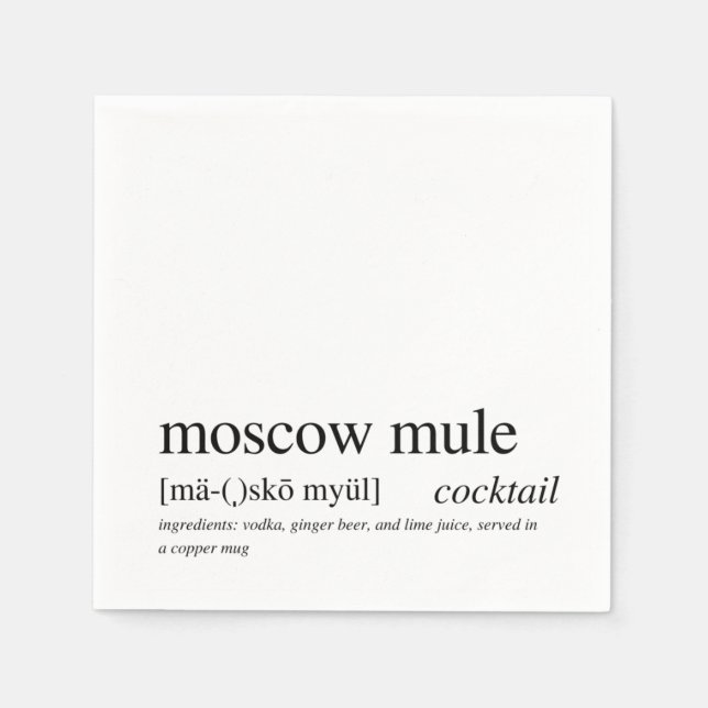 Moscow Mule Modern Quote Black Typography Cocktail Napkin (Front)