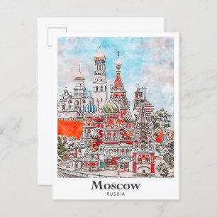 Moscow Russia Architecture Watercolor Sketch  Postcard