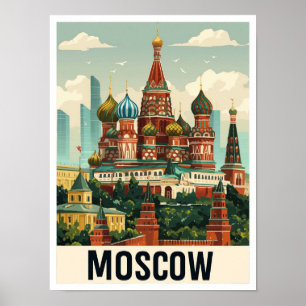 Moscow Russia Art Vintage Travel Illustration Poster