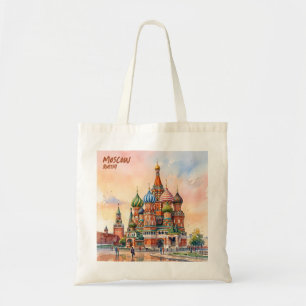 Moscow Russia Cathedral Colourful Watercolor Trave Tote Bag