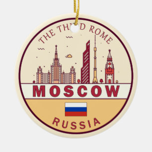 Moscow Russia City Skyline Emblem Ceramic Ornament