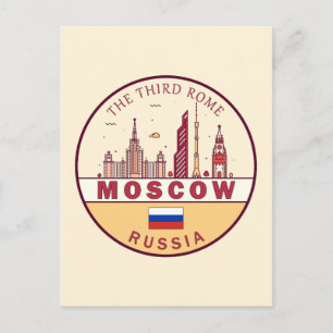 Moscow Russia City Skyline Emblem Postcard