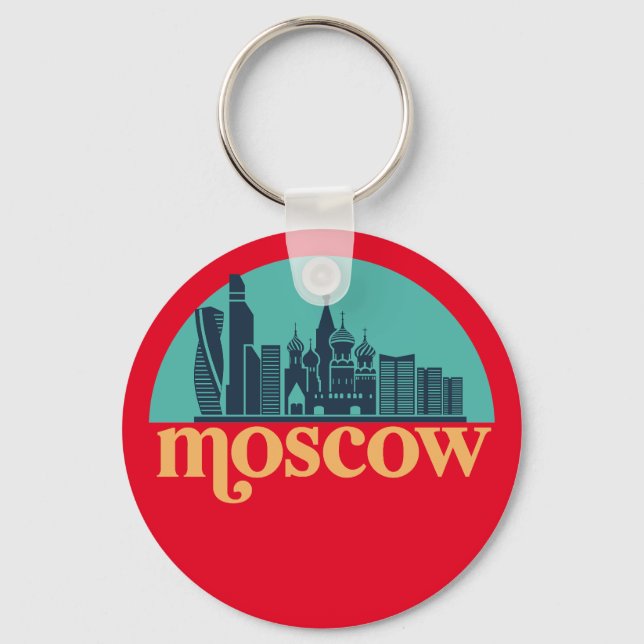 Moscow Russia City Skyline Retro Cityscape Art Key Ring (Front)