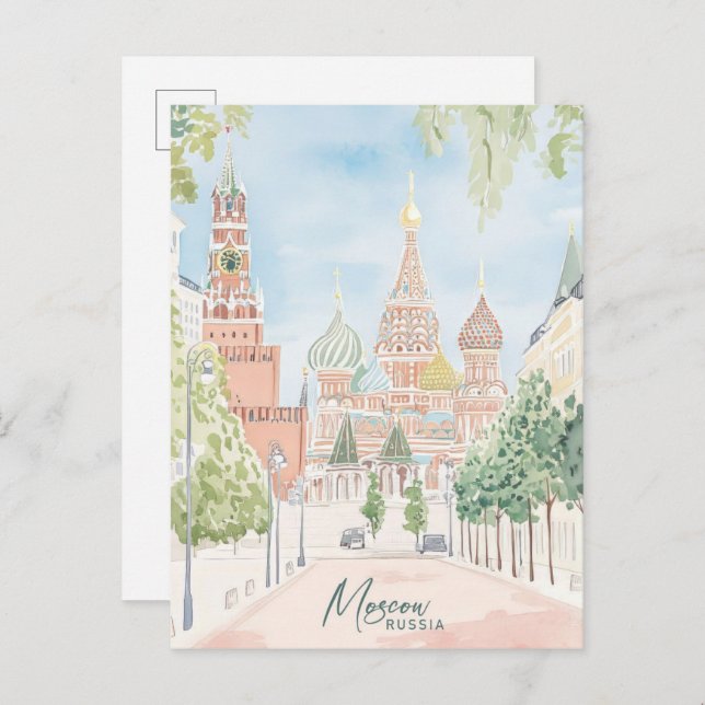 Moscow Russia Gouache Paint Illustration Travel Postcard (Front/Back)