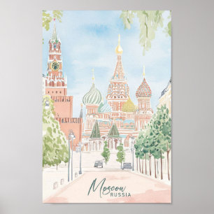 Moscow Russia Gouache Paint Illustration Travel Poster