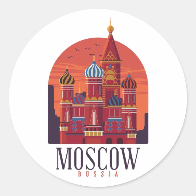 Moscow Russia Kremlin Skyline Classic Round Sticker (Front)