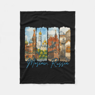 Moscow Russia Traveling Trip Brushstroke Souvenir  Fleece Blanket