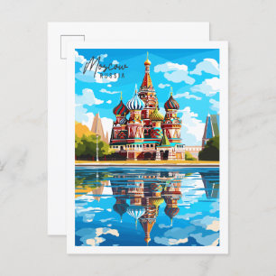 Moscow Russia vintage travel illustration Postcard