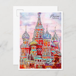 Moscow Russia vintage travel watercolor Postcard