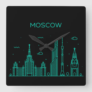 Moscow skyline square wall clock