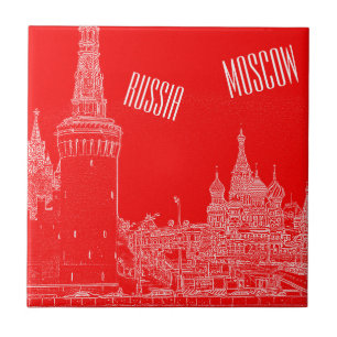 Moscow St Basil's Cathedral Red Square Sketch Ceramic Tile