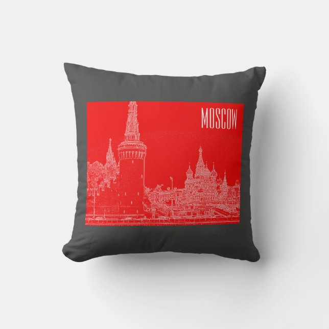 Moscow St Basil's Cathedral Red Square Sketch Cushion (Front)