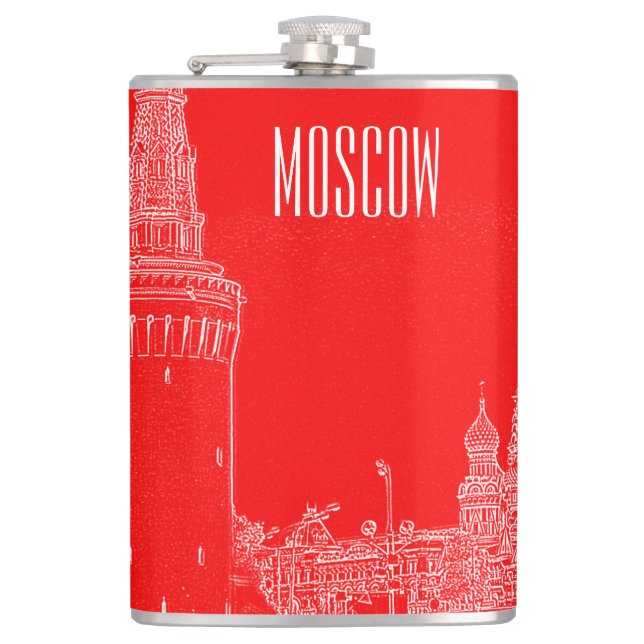 Moscow St Basil's Cathedral Red Square Sketch Hip Flask (Front)