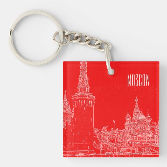 Moscow St Basil's Cathedral Red Square Sketch Key Ring (Front)
