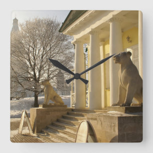 Moscow. Winter. lion sculpture. Square Wall Clock
