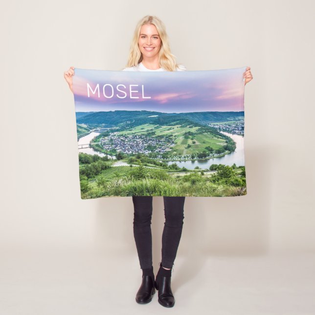 Moselle Loop Sunset Kroev Panorama Germany Fleece Blanket (In Situ)