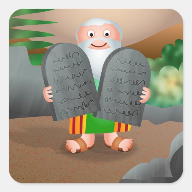 Moses and The Ten Commandments Bible Story Square Sticker (Front)