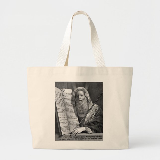 Moses and the Ten Commandments Large Tote Bag (Front)
