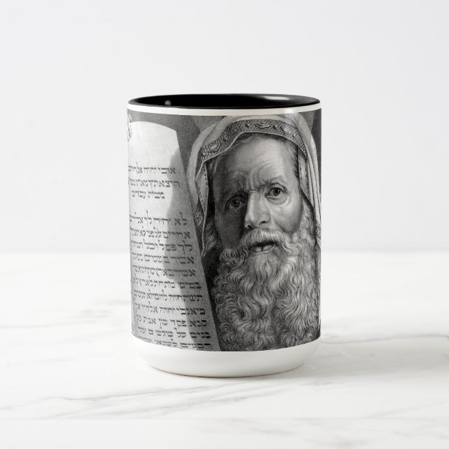 Moses and the Ten Commandments Two-Tone Coffee Mug (Center)