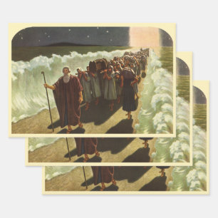 Moses Crossing of the Red Sea, Vintage Religion Wrapping Paper Sheet