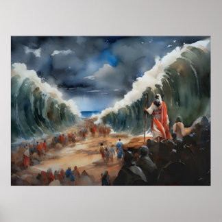 Moses Parting And Crossing The Dry Red Sea Poster