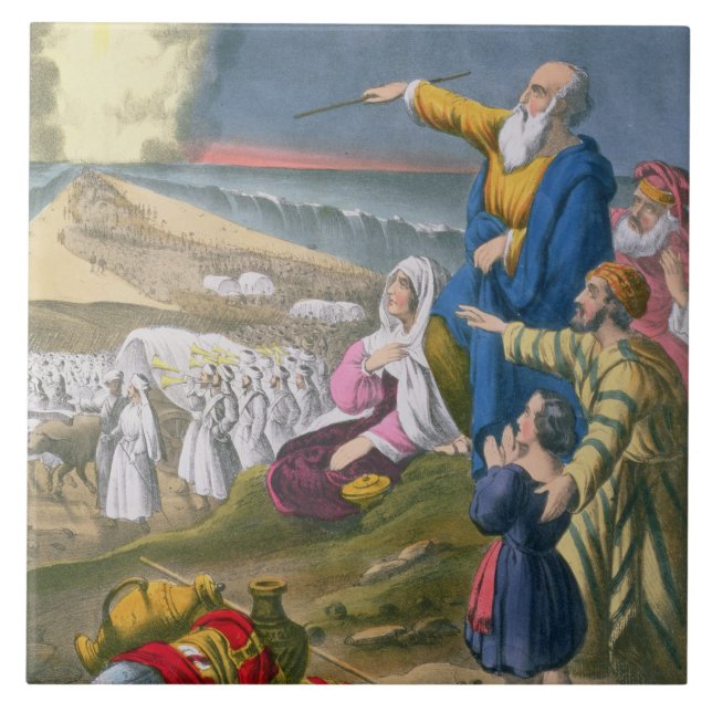 Moses Parting the Red Sea, from a bible printed by Ceramic Tile (Front)