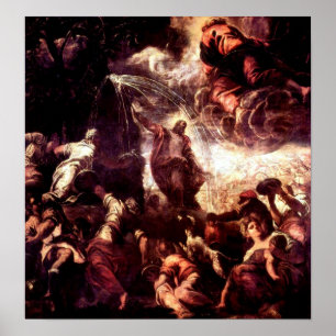 Moses strikes a rock to get water poster