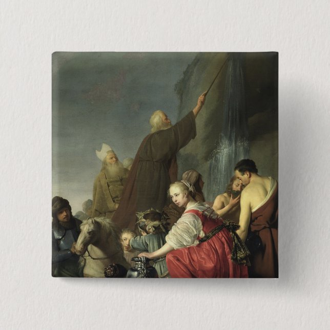 Moses Striking Water from the Rock 15 Cm Square Badge (Front)
