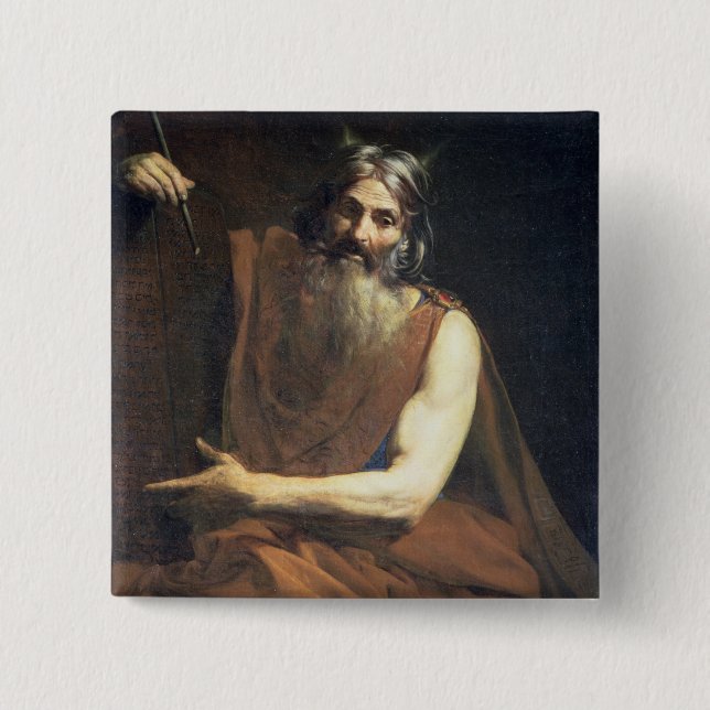 Moses with the Tablets of the Law, c.1627-32 15 Cm Square Badge (Front)