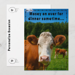 Mosey On Over Dinner Country Cow Ranch Farm Style  Invitation