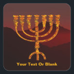 Moshe's Menorah Square Sticker<br><div class="desc">A depiction of the seven-branched menorah (candelabra) made by the Israelites after the Exodus from Egypt. Customizie by adding your own text. In the Torah Moshe Rabbenu is told, "You shall make a Menorah of pure gold, beaten out, shall the Menorah be made, its base, its branch, its goblets, its...</div>