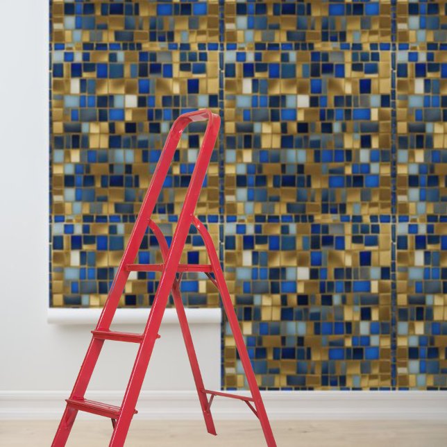 Mosiac Gold Blue Tiles Pattern Peel Stick  Wallpaper (Mosiac Gold Blue Tiles Pattern Peel Stick Wallpaper)