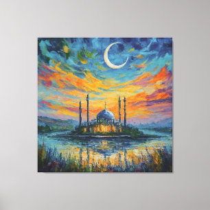 Moslem Mosque Crescent Stars Painting Canvas Print