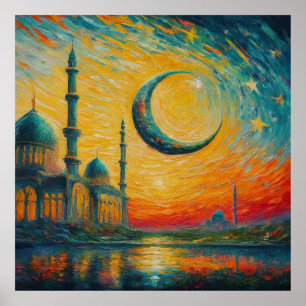 Moslem Mosque Crescent Stars Painting Poster