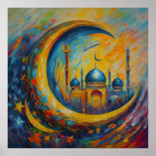 Moslem Mosque Crescent Stars Painting Poster