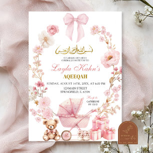Moslem Pink Bow Coquette Baby Carriage Baby Shower Invitation