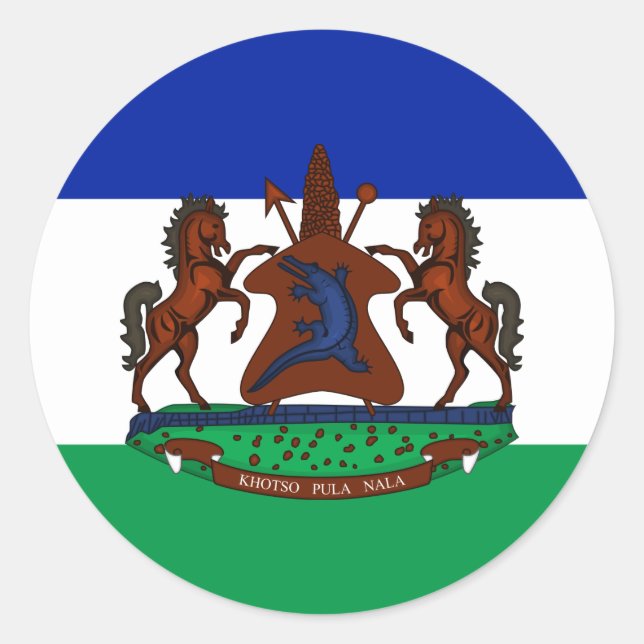 Mosotho Flag & Coat of Arms, Flag of Lesotho Classic Round Sticker (Front)