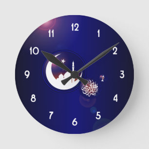 Mosque in Crescent Moon Round Clock
