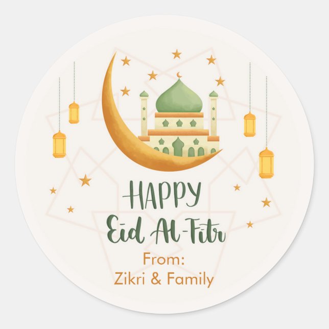 Mosque & Moon Eid Mubarak / Eid al-Fitr Stickers (Front)