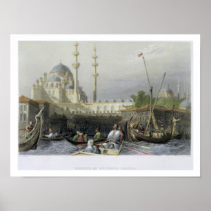 Mosque of Sultana Valide from the Port, engraved b Poster