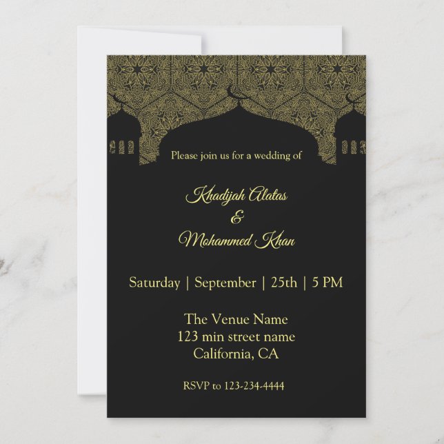 Mosque On The Damask Pattern Wedding Invitation (Front)