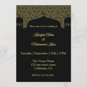 Mosque On The Damask Pattern Wedding Invitation