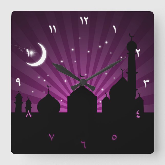 Mosque Silhouette Purple Night - Wall Clock (Front)