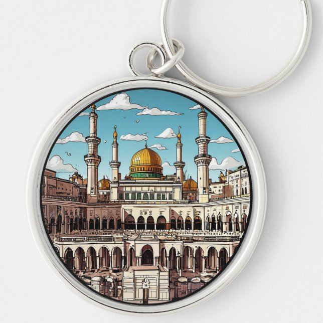 Mosque with Domes and Minarets in Daylight Key Ring (Front)