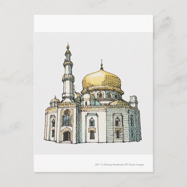 Mosque with gold onion dome and minaret postcard (Front)