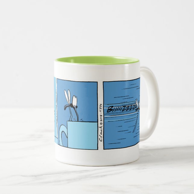 Mosquito Drinking Coffee Cartoon Mug (Front Right)
