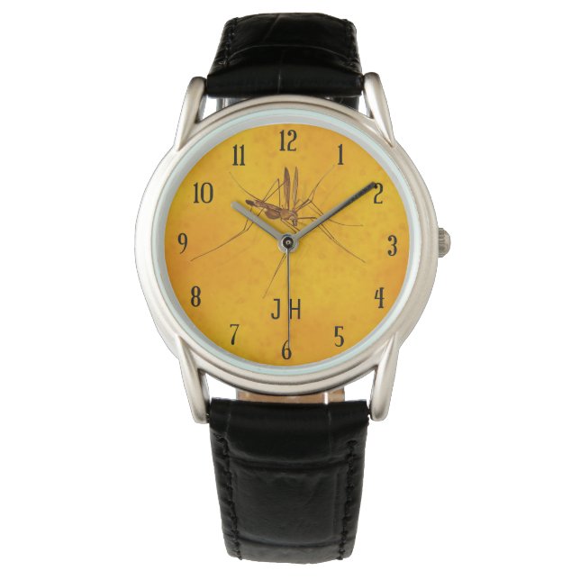 Mosquito in Amber Sap Fossil Replica Monogrammed Watch (Front)