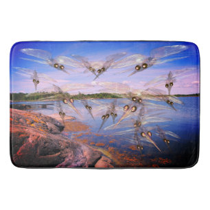 Mosquito swarm, scandinavia fjord, bath mat