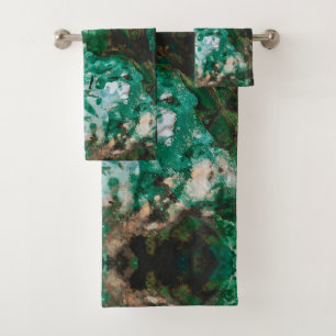 Moss Agate Green Crystal Geode Abstract Bath Towel Set