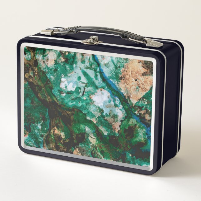 Moss Agate Green Crystal Geode Abstract Metal Lunch Box (Front)
